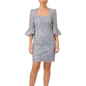 NWT!! Adrianna Papell - Floral Embroidered Sheath Dress With Bell Sleeves - 2